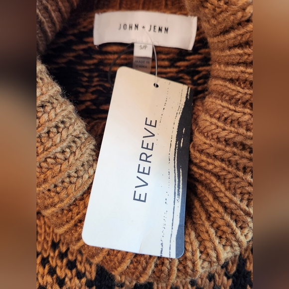 NEW John + Jenn Evereve Henry Houndstooth Turtleneck Sweater in Caramel Multi S - Picture 5 of 9